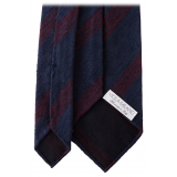 Viola Milano - Cravatta in Shantung con Righe Multiple - Navy/Vino - Handmade in Italy - Luxury Exclusive Collection