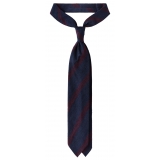 Viola Milano - Cravatta in Shantung con Righe Multiple - Navy/Vino - Handmade in Italy - Luxury Exclusive Collection
