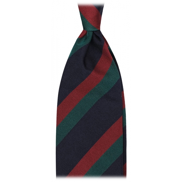 Viola Milano - Cravatta in Seta con Righe Multiple - Mix Navy/Rosso - Handmade in Italy - Luxury Exclusive Collection