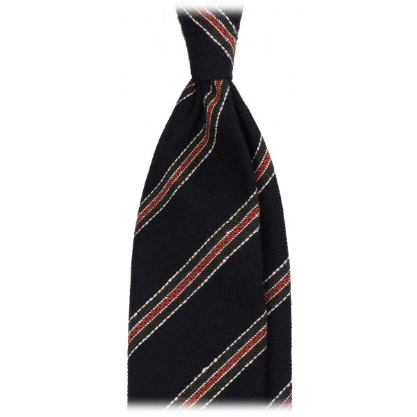 Viola Milano - Multi Stripe Handrolled Woven Wool/Silk Tie - Navy Mix - Handmade in Italy - Luxury Exclusive Collection