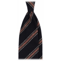 Viola Milano - Multi Stripe Handrolled Woven Wool/Silk Tie - Navy Mix - Handmade in Italy - Luxury Exclusive Collection