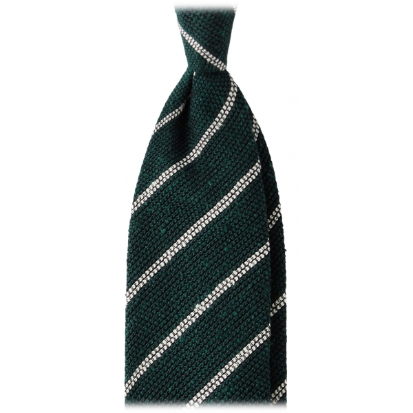 Viola Milano - Cravatta in Granatina/Shantung a Righe - Foresta/Bianco - Handmade in Italy - Luxury Exclusive Collection