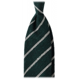 Viola Milano - Cravatta in Granatina/Shantung a Righe - Foresta/Bianco - Handmade in Italy - Luxury Exclusive Collection