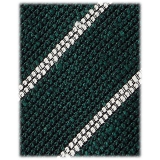 Viola Milano - Cravatta in Granatina/Shantung a Righe - Foresta/Bianco - Handmade in Italy - Luxury Exclusive Collection