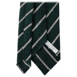 Viola Milano - Cravatta in Granatina/Shantung a Righe - Foresta/Bianco - Handmade in Italy - Luxury Exclusive Collection