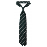Viola Milano - Cravatta in Granatina/Shantung a Righe - Foresta/Bianco - Handmade in Italy - Luxury Exclusive Collection