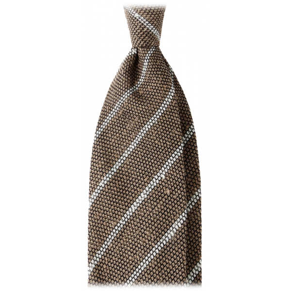 Viola Milano - Cravatta in Granatina/Shantung a Righe - Sabbia/Bianco - Handmade in Italy - Luxury Exclusive Collection