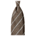 Viola Milano - Cravatta in Granatina/Shantung a Righe - Sabbia/Bianco - Handmade in Italy - Luxury Exclusive Collection