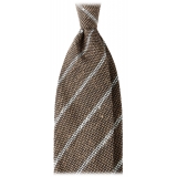 Viola Milano - Cravatta in Granatina/Shantung a Righe - Sabbia/Bianco - Handmade in Italy - Luxury Exclusive Collection