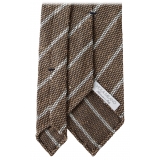 Viola Milano - Cravatta in Granatina/Shantung a Righe - Sabbia/Bianco - Handmade in Italy - Luxury Exclusive Collection