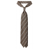 Viola Milano - Cravatta in Granatina/Shantung a Righe - Sabbia/Bianco - Handmade in Italy - Luxury Exclusive Collection