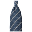 Viola Milano - Cravatta in Granatina/Shantung a Righe - Mare/Bianco - Handmade in Italy - Luxury Exclusive Collection