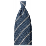 Viola Milano - Cravatta in Granatina/Shantung a Righe - Mare/Bianco - Handmade in Italy - Luxury Exclusive Collection
