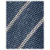 Viola Milano - Cravatta in Granatina/Shantung a Righe - Mare/Bianco - Handmade in Italy - Luxury Exclusive Collection