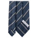 Viola Milano - Cravatta in Granatina/Shantung a Righe - Mare/Bianco - Handmade in Italy - Luxury Exclusive Collection