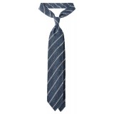 Viola Milano - Cravatta in Granatina/Shantung a Righe - Mare/Bianco - Handmade in Italy - Luxury Exclusive Collection