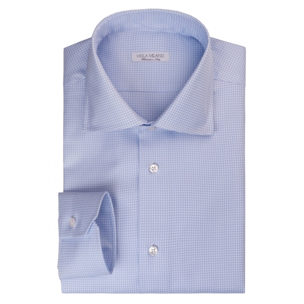 Viola Milano - Camicia da Abito con Colletto Tagliato New York - Pied de Poule - Handmade in Italy - Luxury Exclusive Collection