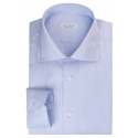 Viola Milano - Camicia da Abito con Colletto New York - Micro Spunta Blu - Handmade in Italy - Luxury Exclusive Collection