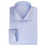 Viola Milano - Camicia da Abito con Colletto New York - Micro Spunta Blu - Handmade in Italy - Luxury Exclusive Collection