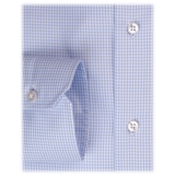 Viola Milano - Camicia da Abito con Colletto New York - Micro Spunta Blu - Handmade in Italy - Luxury Exclusive Collection