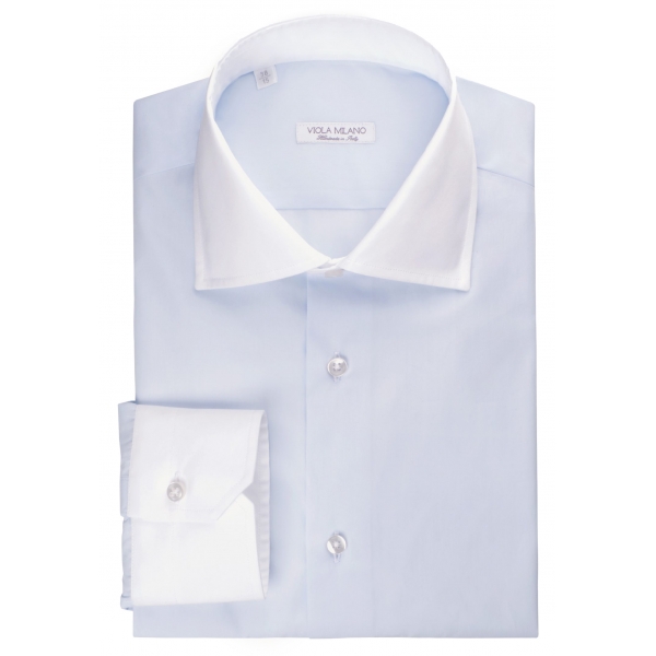 Viola Milano - Camicia da Abito con Colletto New York - Colletto Blu - Handmade in Italy - Luxury Exclusive Collection
