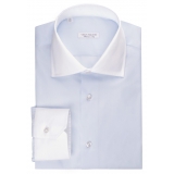 Viola Milano - Camicia da Abito con Colletto New York - Colletto Blu - Handmade in Italy - Luxury Exclusive Collection
