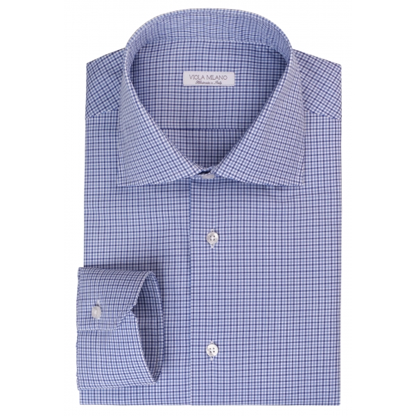 Viola Milano - New York Cut Away Collar Dress Shirt - Navy Check Mix - Handmade in Italy - Luxury Exclusive Collection