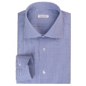 Viola Milano - New York Cut Away Collar Dress Shirt - Navy Check Mix - Handmade in Italy - Luxury Exclusive Collection