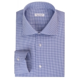Viola Milano - New York Cut Away Collar Dress Shirt - Navy Check Mix - Handmade in Italy - Luxury Exclusive Collection