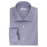 Viola Milano - New York Cut Away Collar Dress Shirt - Navy Stripe - Handmade in Italy - Luxury Exclusive Collection