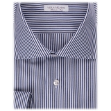 Viola Milano - Camicia da Abito con Colletto New York - Striscia Blu Navy - Handmade in Italy - Luxury Exclusive Collection