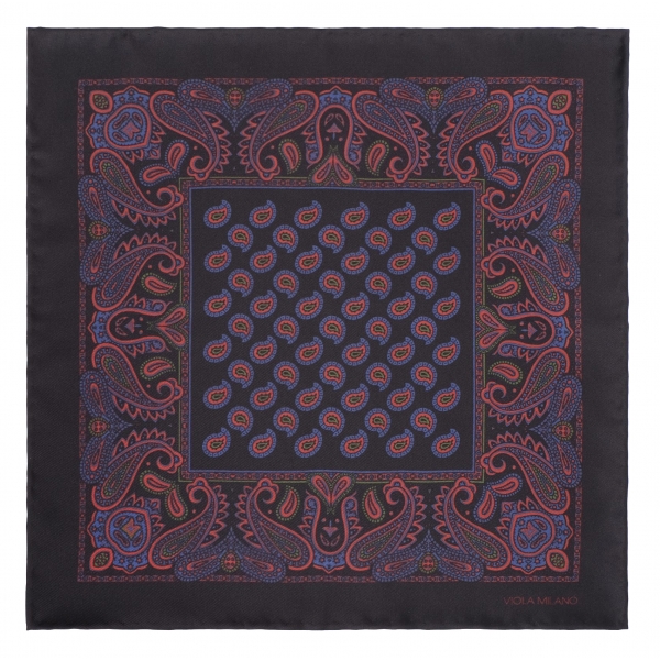 Viola Milano - Paisley Pattern Printed Silk Pocket Square - Midnight Mix - Handmade in Italy - Luxury Exclusive Collection