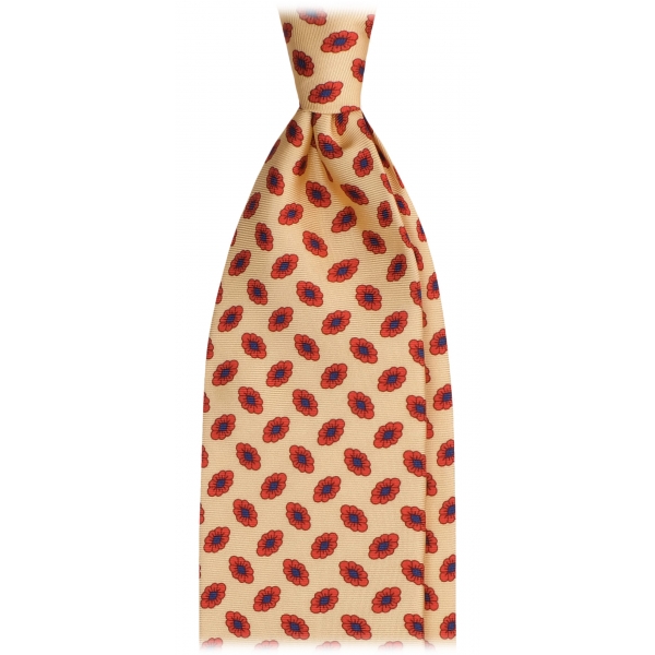 Viola Milano - Cravatta in Seta Italiana con Ricamo Floreale Palermo - Giallo - Handmade in Italy - Luxury Exclusive Collection