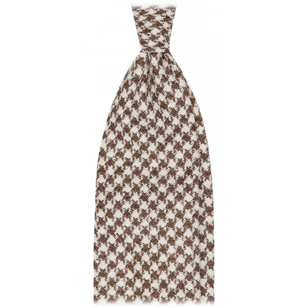 Viola Milano - Cravatta a 3 Pieghe in Lana Pied de Poule - Marrone/Sabbia - Handmade in Italy - Luxury Exclusive Collection