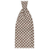 Viola Milano - Pied de Poule Wool 3-Fold Tie - Brown/Sand - Handmade in Italy - Luxury Exclusive Collection