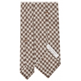 Viola Milano - Cravatta a 3 Pieghe in Lana Pied de Poule - Marrone/Sabbia - Handmade in Italy - Luxury Exclusive Collection
