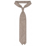 Viola Milano - Cravatta a 3 Pieghe in Lana Pied de Poule - Marrone/Sabbia - Handmade in Italy - Luxury Exclusive Collection
