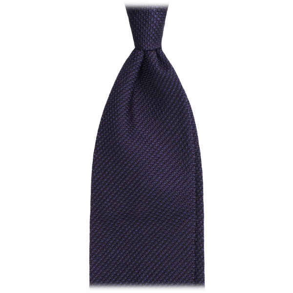 Viola Milano - Cravatta a Tre Pieghe in Granatina con Pois - Blu Navy/Celeste - Handmade in Italy - Luxury Exclusive Collection