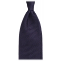 Viola Milano - Cravatta a Tre Pieghe in Granatina con Pois - Blu Navy/Celeste - Handmade in Italy - Luxury Exclusive Collection