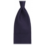 Viola Milano - Cravatta a Tre Pieghe in Granatina con Pois - Blu Navy/Celeste - Handmade in Italy - Luxury Exclusive Collection