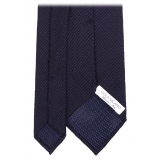 Viola Milano - Cravatta a Tre Pieghe in Granatina con Pois - Blu Navy/Celeste - Handmade in Italy - Luxury Exclusive Collection