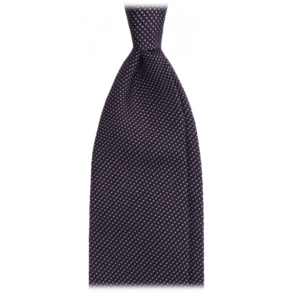 Viola Milano - Cravatta a Tre Pieghe in Granatina con Pois - Blu Navy/Bianco - Handmade in Italy - Luxury Exclusive Collection