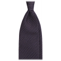 Viola Milano - Cravatta a Tre Pieghe in Granatina con Pois - Blu Navy/Bianco - Handmade in Italy - Luxury Exclusive Collection
