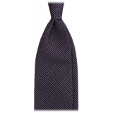 Viola Milano - Cravatta a Tre Pieghe in Granatina con Pois - Blu Navy/Bianco - Handmade in Italy - Luxury Exclusive Collection