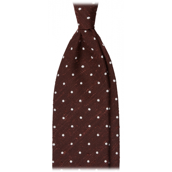 Viola Milano - Cravatta in Shantung Intrecciato a Pois - Bordeaux/Bianco - Handmade in Italy - Luxury Exclusive Collection