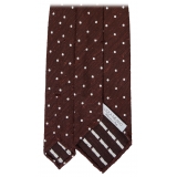 Viola Milano - Cravatta in Shantung Intrecciato a Pois - Bordeaux/Bianco - Handmade in Italy - Luxury Exclusive Collection