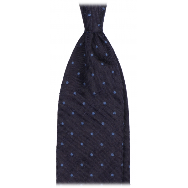 Viola Milano - Cravatta in Shantung Intrecciato a Mano a Pois - Navy/Mare - Handmade in Italy - Luxury Exclusive Collection
