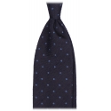 Viola Milano - Cravatta in Shantung Intrecciato a Mano a Pois - Navy/Mare - Handmade in Italy - Luxury Exclusive Collection