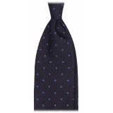 Viola Milano - Cravatta in Shantung Intrecciato a Mano a Pois - Navy/Mare - Handmade in Italy - Luxury Exclusive Collection