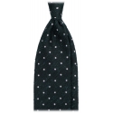 Viola Milano - Cravatta in Shantung Intrecciato a Mano a Pois - Foresta/Bianco - Handmade in Italy - Luxury Exclusive Collection